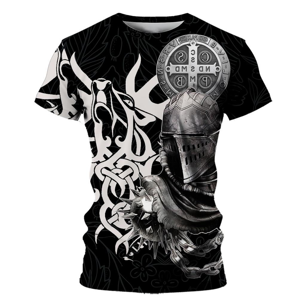 Tričko s krátkým rukávem pro muže Tričko Pánské Letní Pánská trička Muž Léto 2024 Tmavý rytíř Cross Sleeve Tričko Oversized Graphic