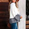Temperament Pullover Splicing Gray-white Lazy Style High-end Design Sense Long-sleeved Top Knitted Sweater Women