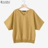 ZANZEA Women Casual V-neck Loose Summer Short Sleeve Blouse