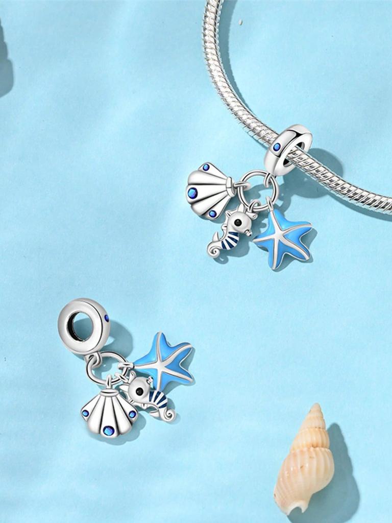 Charms Plata Blue Ocean Crab Sea Turtle Beads Copper Plated Fit Charms Copper Original Bracelet For Jewelry Making Diy Charm