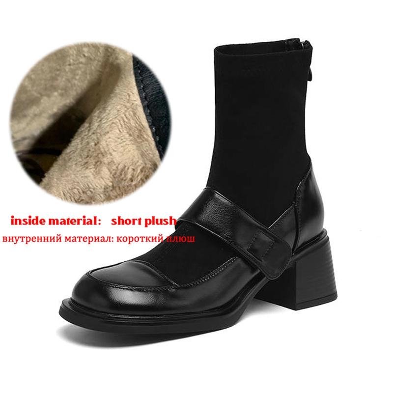 Krazing Pot Microfiber Winter Round Toe Modern Platform Size 33 Boots Size 43 Women Fashion Flock Elastic Ankle Boots