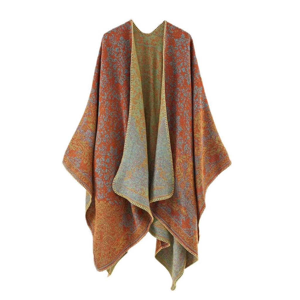 Women's Double-Sided Tassel Shawl Cloak - Classic Slit Design, Warm Travel Cape