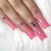 Pink French Style Press-On Nails With Rhinestones Simple Wearable Nail Tips Women Gel Adhesive Jelly Glue Options