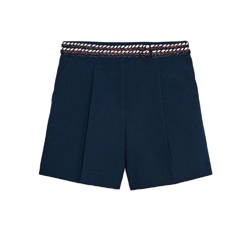 

Button Decoration round Neck Sleeveless Vest 8142656 Color Contrast Patchwork Trim Casual High Waist Shorts 8140656 Sea Blue Pants L