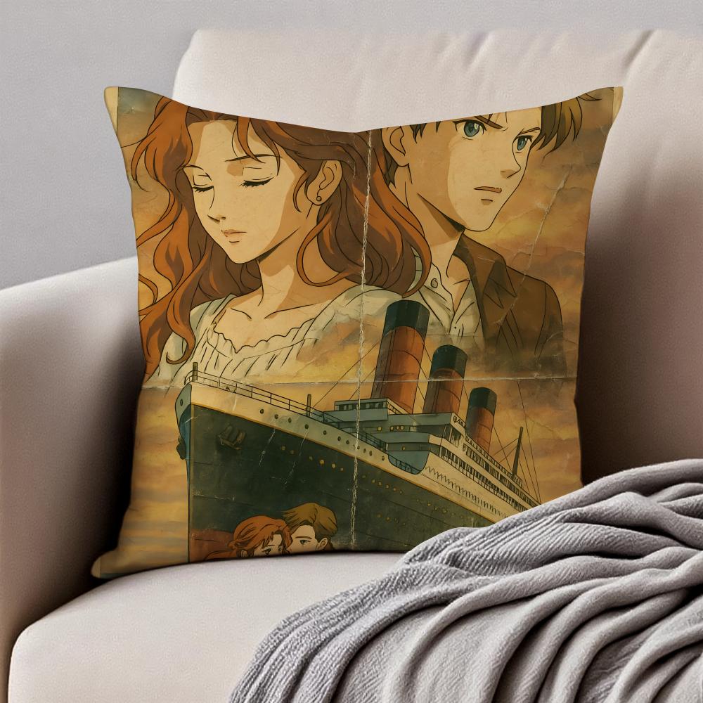 Film TTitanic Cushion Cover Pillowcase Antidustmite Invisible Zipper Short Plush Sofa Cushion