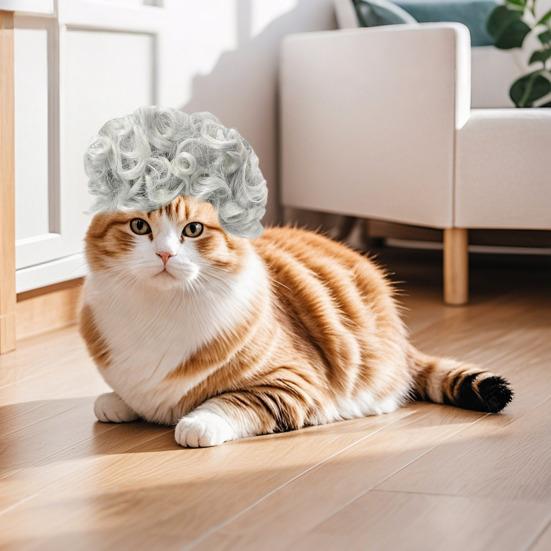 Hunde Cosplay Parykk Morsom Katteparykk med Justerbart Elastisk Bånd Store Bølgete Korte Krøller