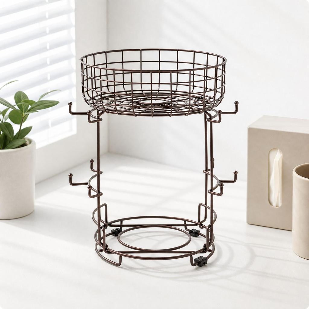 Two-Tier Storage Rack with Hooks Compact Kitchen Shelf Easy to Clean