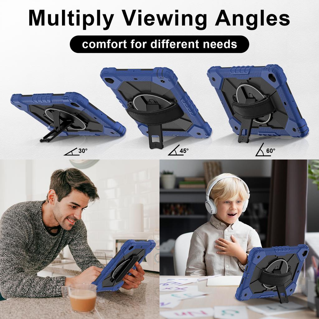 Tablet Case For iPad 10.2 (2021)/(2020)/(2019) Silicone + PC Kickstand Cover with Handy Strap, Shoulder Strap