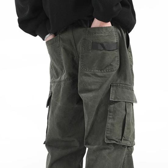 Men Retro Cargo Pants Multi Pocket Casual Baggy Trousers Loose Fit Wide Leg Trousers for Travel Gym School Street Wear