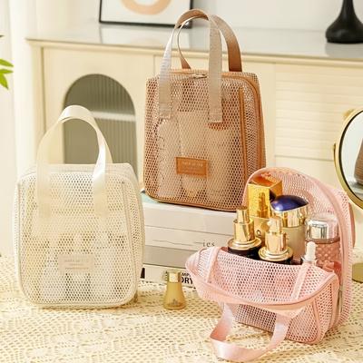 Chic White Mesh Cosmetic Bag With Multiple Compartments Breathable Lightweight Travel Organizer For Women