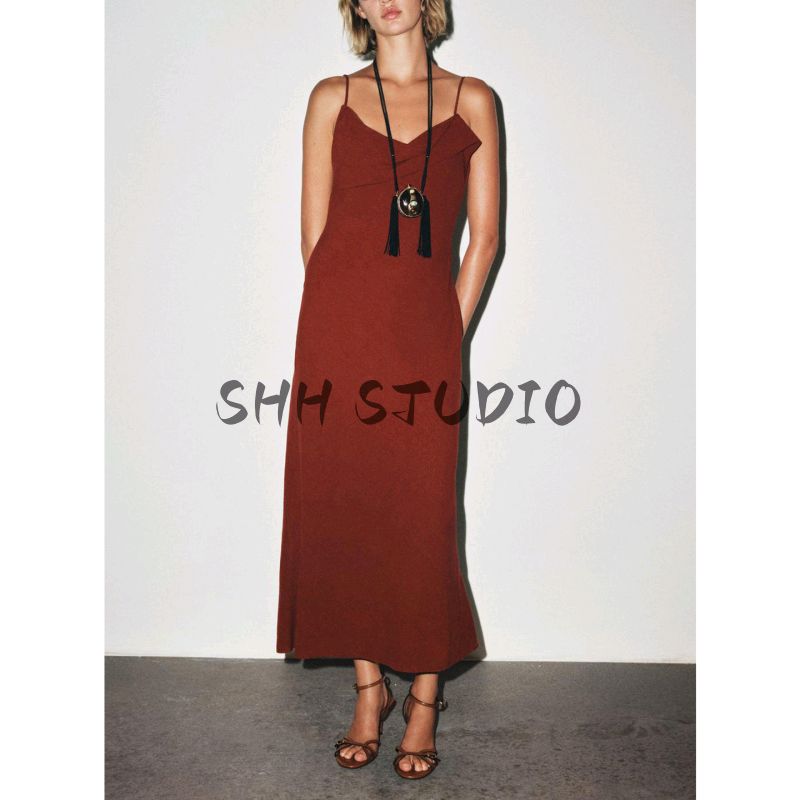 Autumn New Women clothes French style Socialite Vertical Neckline Blended Sling Midi Dress 8478730