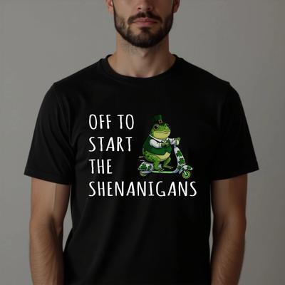 St Patrick’s Day T-Shirt, Off To Start The Shenanigans Mens Unisex Funny Tee