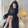 Women's Solid Color Jacquard Flannel Nightdress and Bathrobe - Thick Coral Fleece Lace-Up Pajamas for Autumn and Winter