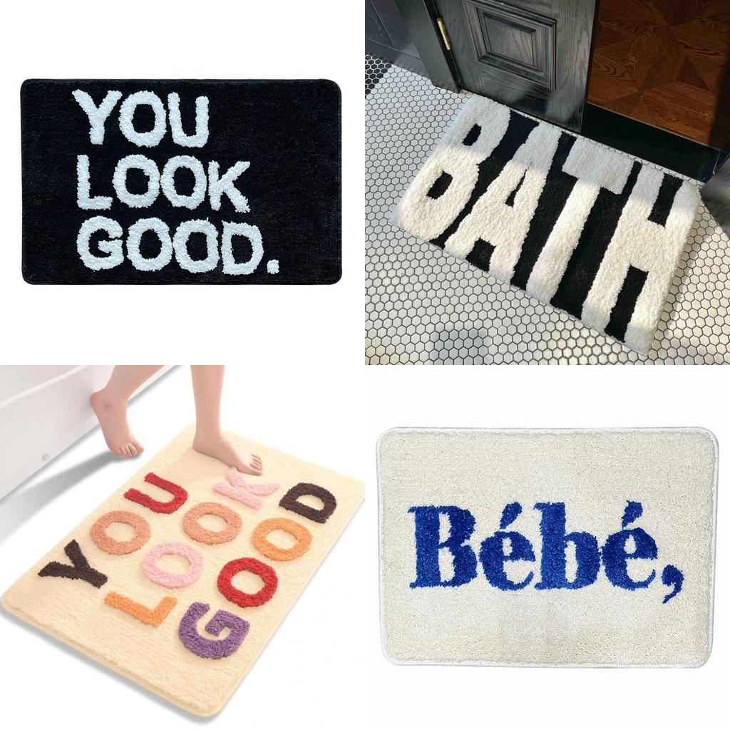 Modern Minimalist Polyester Letter Foot Mat With Absorbent Non Slip Surface For Bathroom Doorway