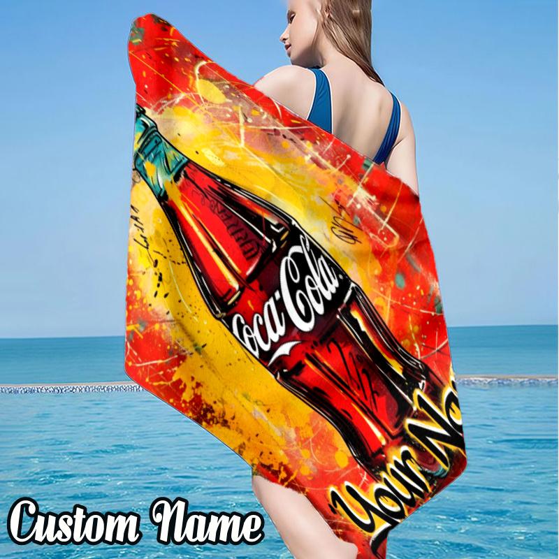 Custom Name Coca-cola Beach Towel - Soft, Ultra-Absorbent Microfiber, Lightweight, Perfect for Beach, Parties, Travel, Camping