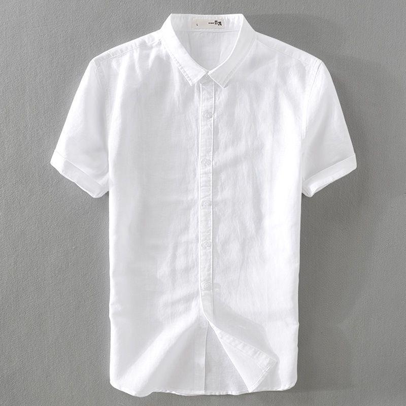 Men's Short Sleeve Slim Fit Breathable Cotton Linen Shirt