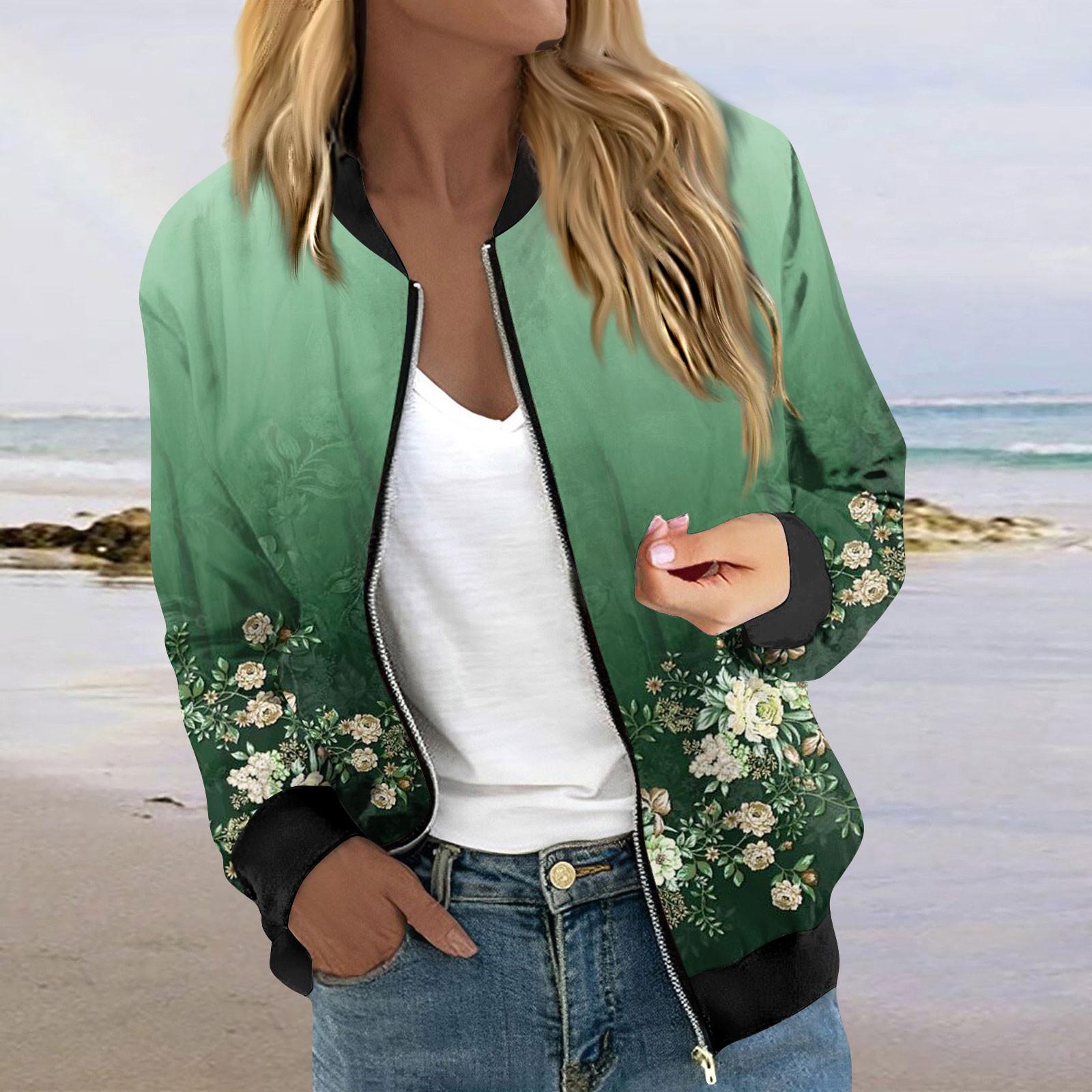 

Женская модная повседневная куртка на молнии с принтом и карманами, длинное пальто с рукавами XL темно-зеленого