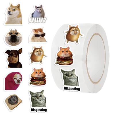 500 Pieces/roll Roll Sticker Hot-selling Tape Cat Emoticon Package Sticker Hand Account Material Decorative Envelope Sticker