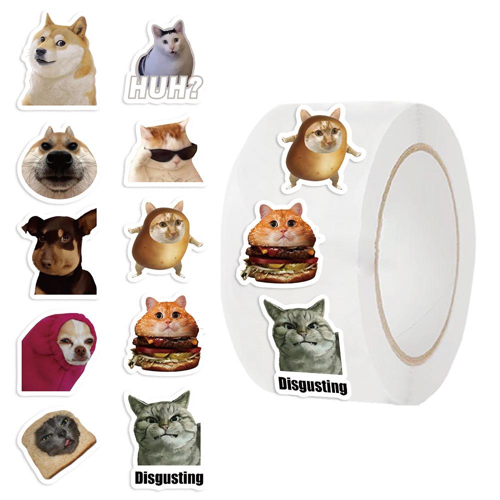 500 Pieces/roll Roll Sticker Hot-selling Tape Cat Emoticon Package Sticker Hand Account Material Decorative Envelope Sticker