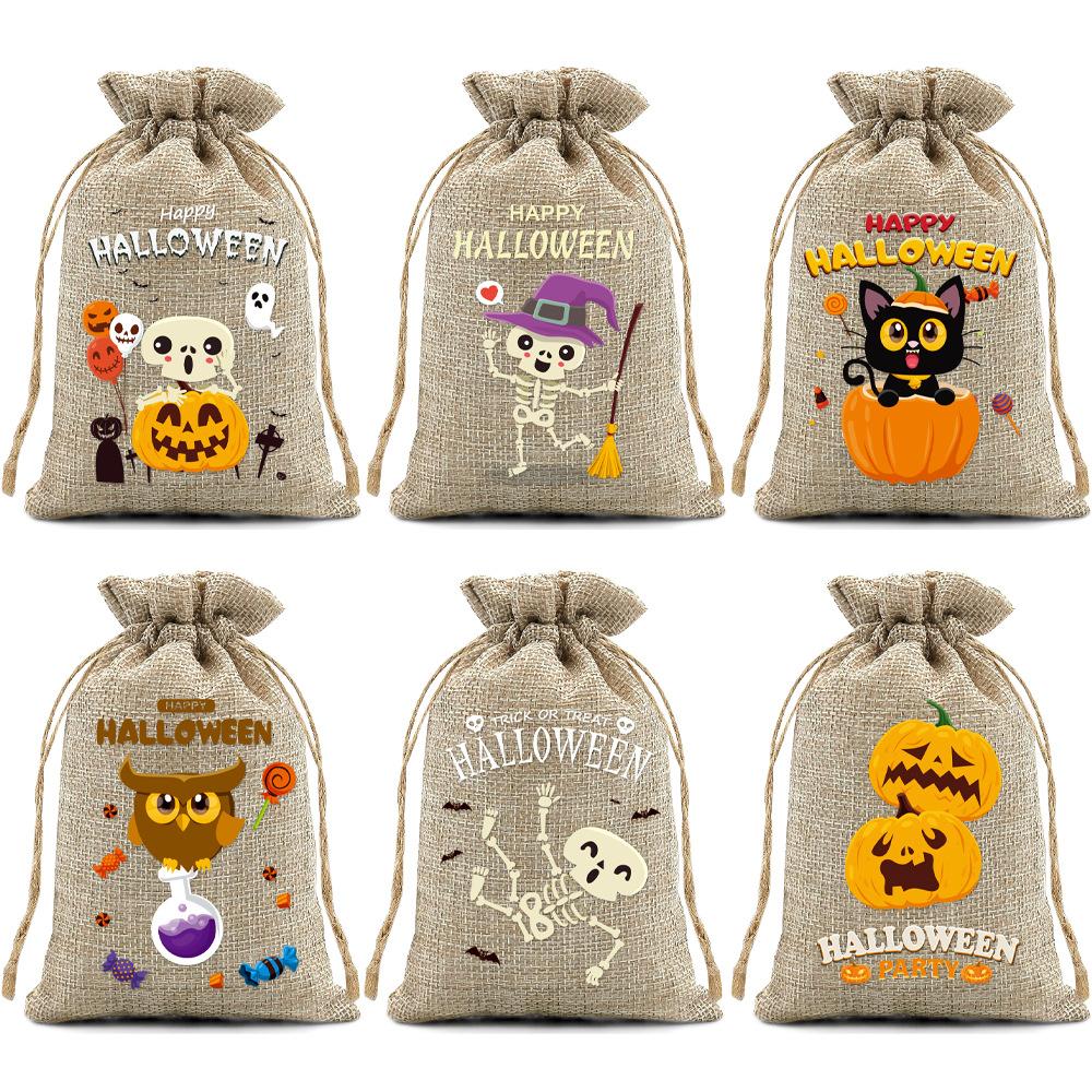 

24 шт. Мешочки на завязках на Хэллоуин, Подарочные мешочки, Детские праздничные мешочки для конфет, Льняные мешочки на завязках с тыквой, Мешочки для конфет 24pcs