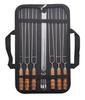 10pcs Outdoor Portable Barbecue Fork Stainless Steel Skewers with Wooden Handles Double Pronged Barbecue Tool Set