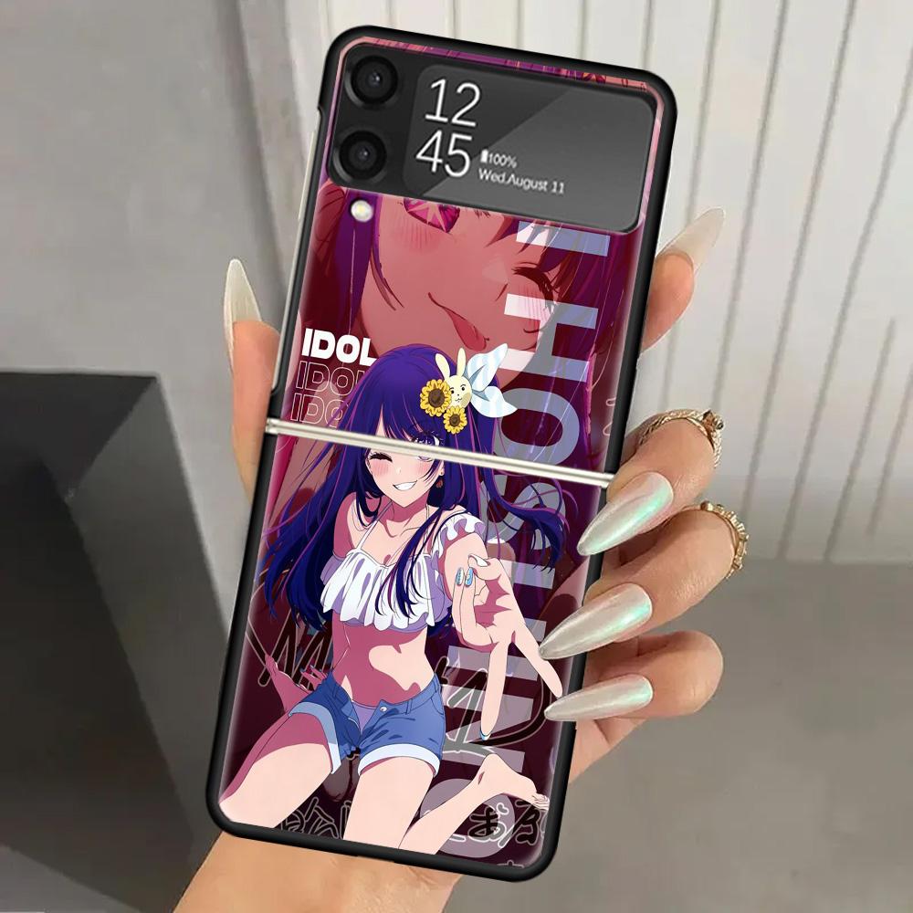 Japan Anime Oshi No Ko Hard PC Phone Case For Samsung Galaxy Z Flip 7 6 5 4 3 Black ZFlip7 ZFlip6 Flip5 Flip4 Flip3 5G Print Cov