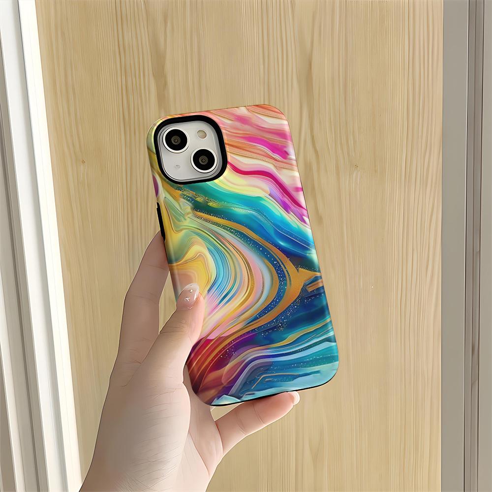 Oil painting color stripe two-in-one film shell iphone14 high value mobile phone case apple 17 magnetic anti-drop cover