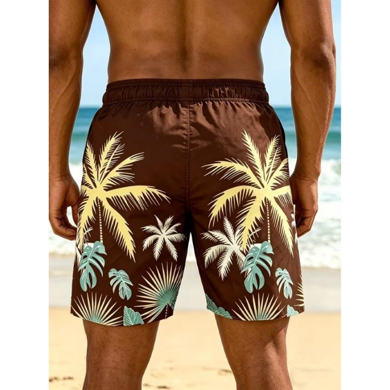 Men's beach shorts with palm tree graphic print, cool and breathable, Hawaiian style