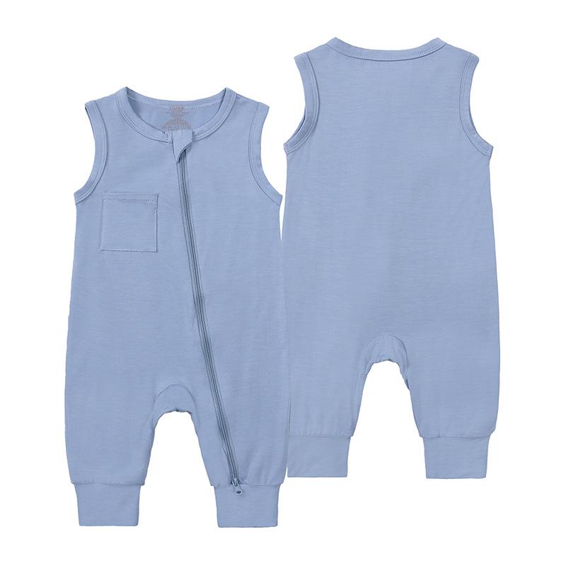 Korean Style Sleeveless Bamboo Infant Romper - Solid Color Summer Baby Onesie