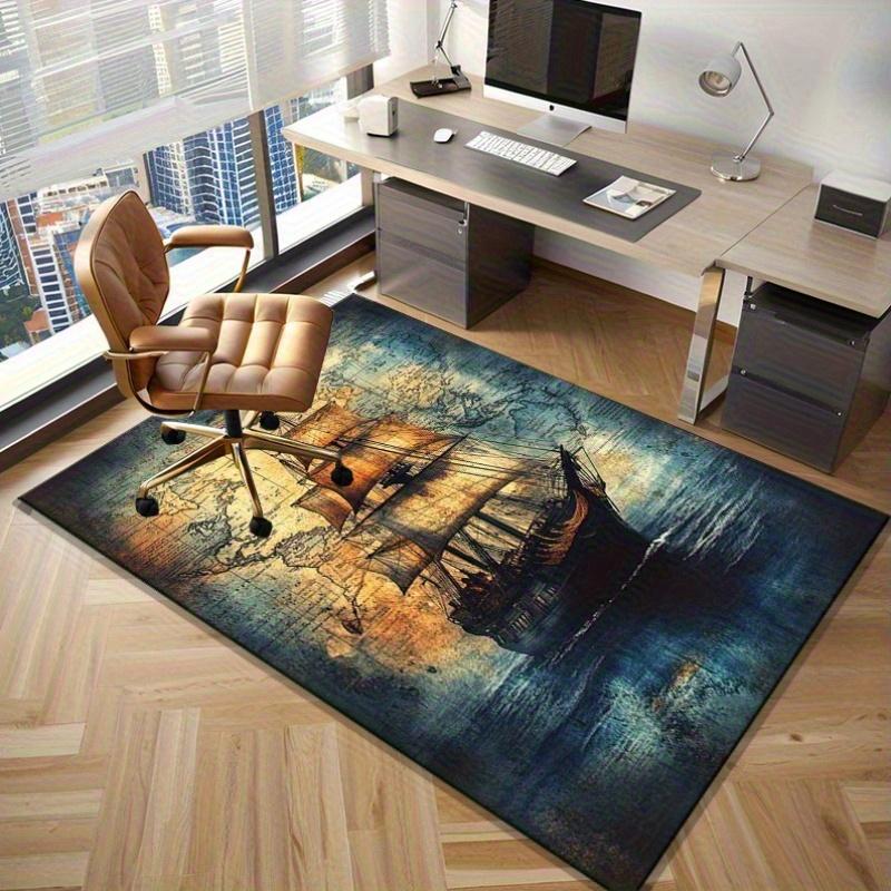Sailing Ship Map Rug for Adventure Lovers -Vintage Maritime Design, Unique Floor Coverings for Study Rooms Skid resistant carpet