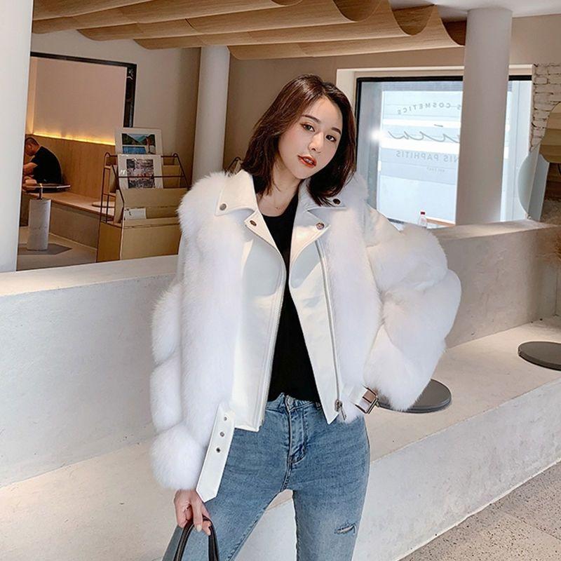 New Imitation Fox Fur Coat for Women Motorcycle Style Short Slim Fur Tops Internet Celebrity New Warm Coat