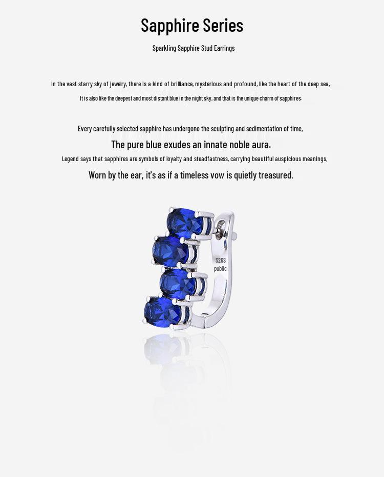 Elegant Irregular-Shaped Earrings with 925 Plating and Blue Sapphire Inlays - High-End Ear Studs for Women