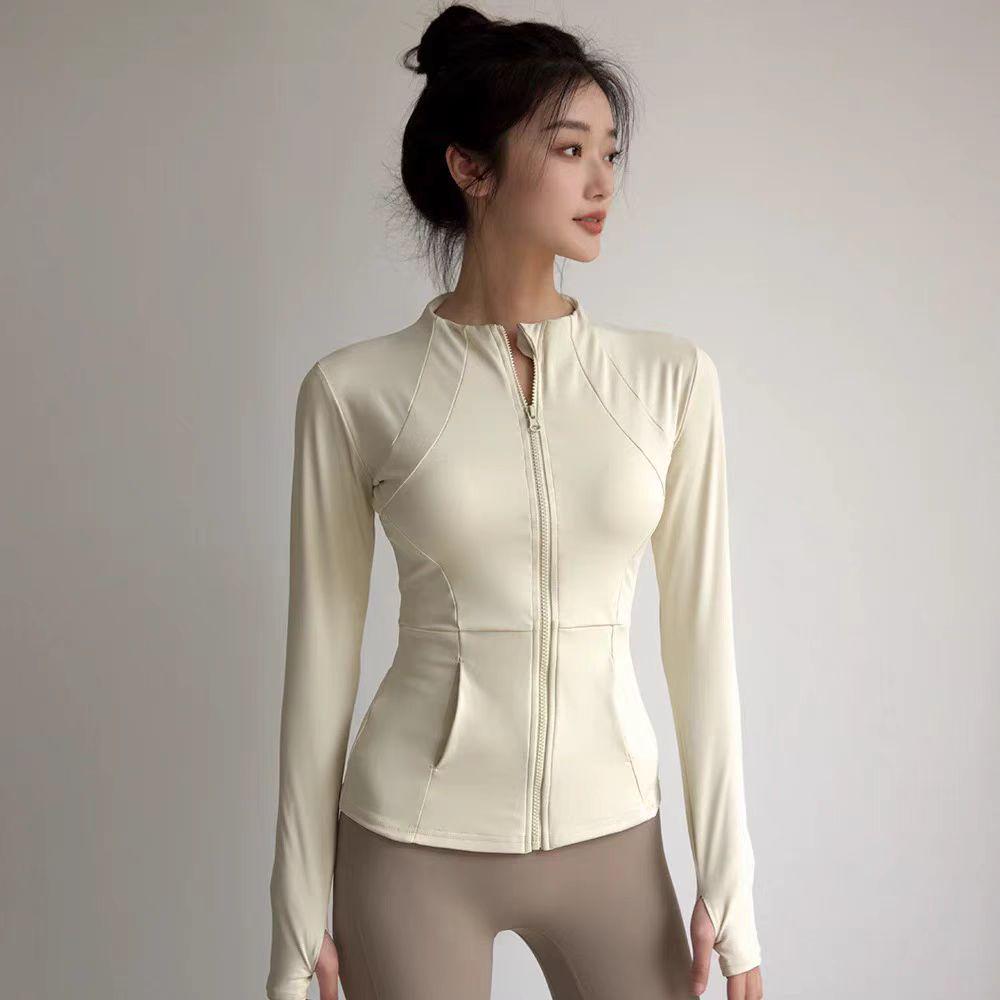

Women s Slim-Fit Waist-Cinching Yoga Jacket – Long Sleeve, Stand-Up Collar, Versatile Fitness Wear for Spring & Summer Small