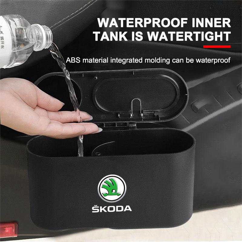 Trash Can Auto Emblem Garbage Box Bin Storage Car Accessories For Skoda Octavia Superb Rapid Kodiaq Karoq Fabia Kamiq Roomster Citigo