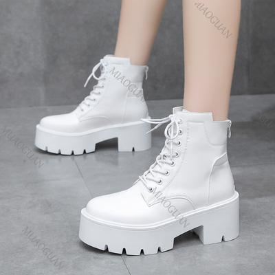 Fashion Autumn Winter New Soft Leather Ankle Boots Ladies Shoes Platform Lace Up Chelsea Black White Short Botas Thick Heeled Botines
