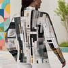 Women Plus Size Abstract Geometric Printed Collared Neck Long Sleeve Button Front Curved Hem Shirt