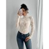 Spring Women's New Style Women's Butterfly Jacquard Mesh Slim Fit Small Stand Collar Long Sleeve T-Shirt Top