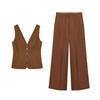 Single Breasted Minimalist All-Match V Neck Sleeveless Vest 3503586 Linen Blend Casual Pleated Pants 2734586