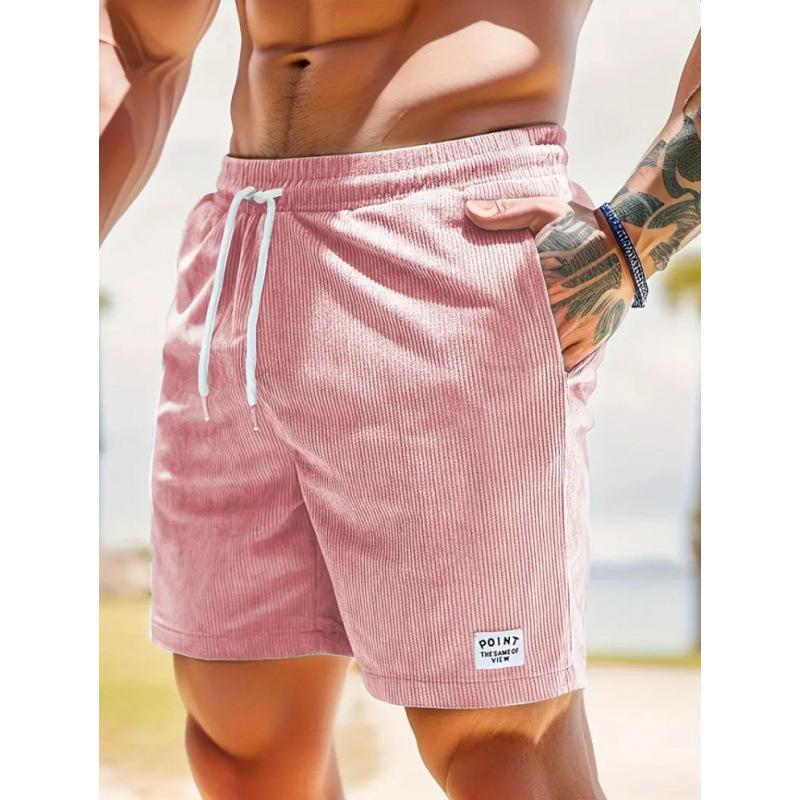 ElongPaoXiao Heren Mode Casual Retro Corduroy Trekkoord Broek - Heren Casual Ademende Sportshorts L roze