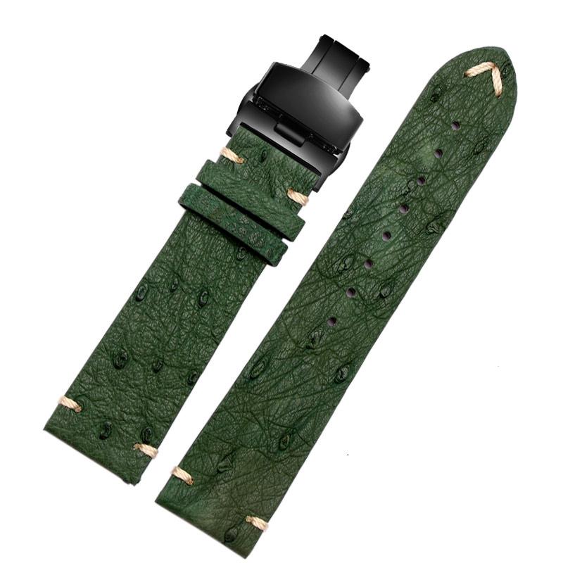 18mm 20mm 22mm Ultra-thin soft handmade ostrich leather black and green for water ghost watch strapsMen's and women's accessori