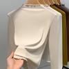 Women's Modal High Neck Long Sleeve Shirt - Elastic Slim Fit, Trendy Thin Style for Spring, Autumn, and Winter.