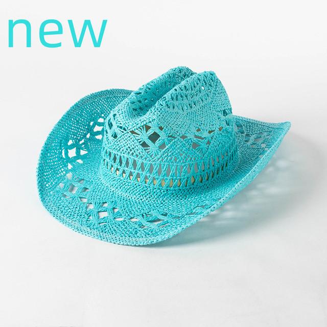 Matcha Green Cowboy Straw Hat Handwoven Hollow Men's and Women's Summer Sun Hat Western Cowboy Straw Hat  sombrero vaquero