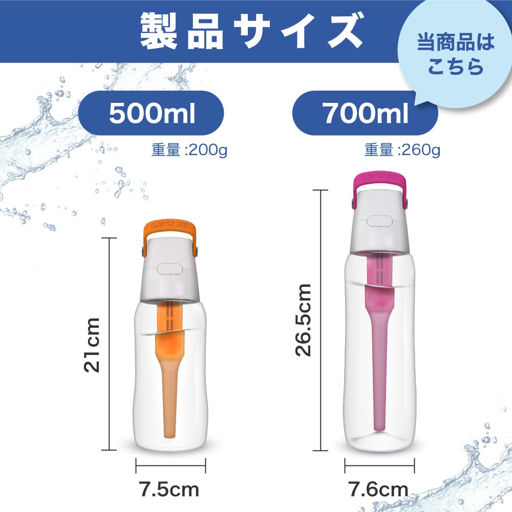 Dafi Water Purification Bottle SOLID Portable Bottle Type Water Purifier Water Bottle with 1 Cartridge Japanese Dark [Genuine Product] (700ml, Gray)