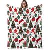 1pc Heavyweight 280GSM Flannel Christmas Ornaments Blanket - Soft Warm All-Season Bedspread with Red/Green/Golden/Brown/White Holiday Tree, Candy Cane