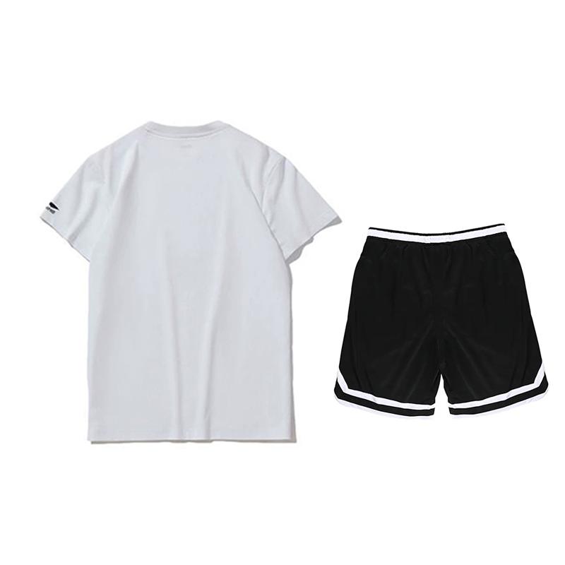Li-Ning Printed Round Neck Short Sleeve T-Shirt And Striped Mid-Waist Five-Point Shorts Casual Sports Set Unisex Sets AHST467-1+YAPV001-1