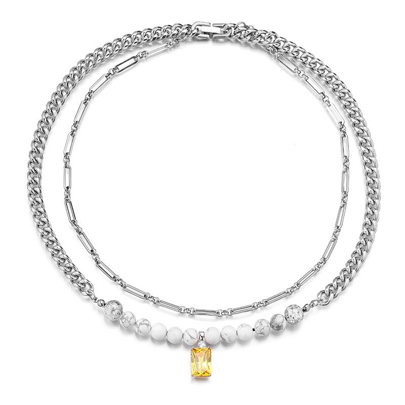 

Titanium Steel Burst Bead Necklace with Diamond and Yellow Zircon - Hip Hop Style Jewelry for Couples
