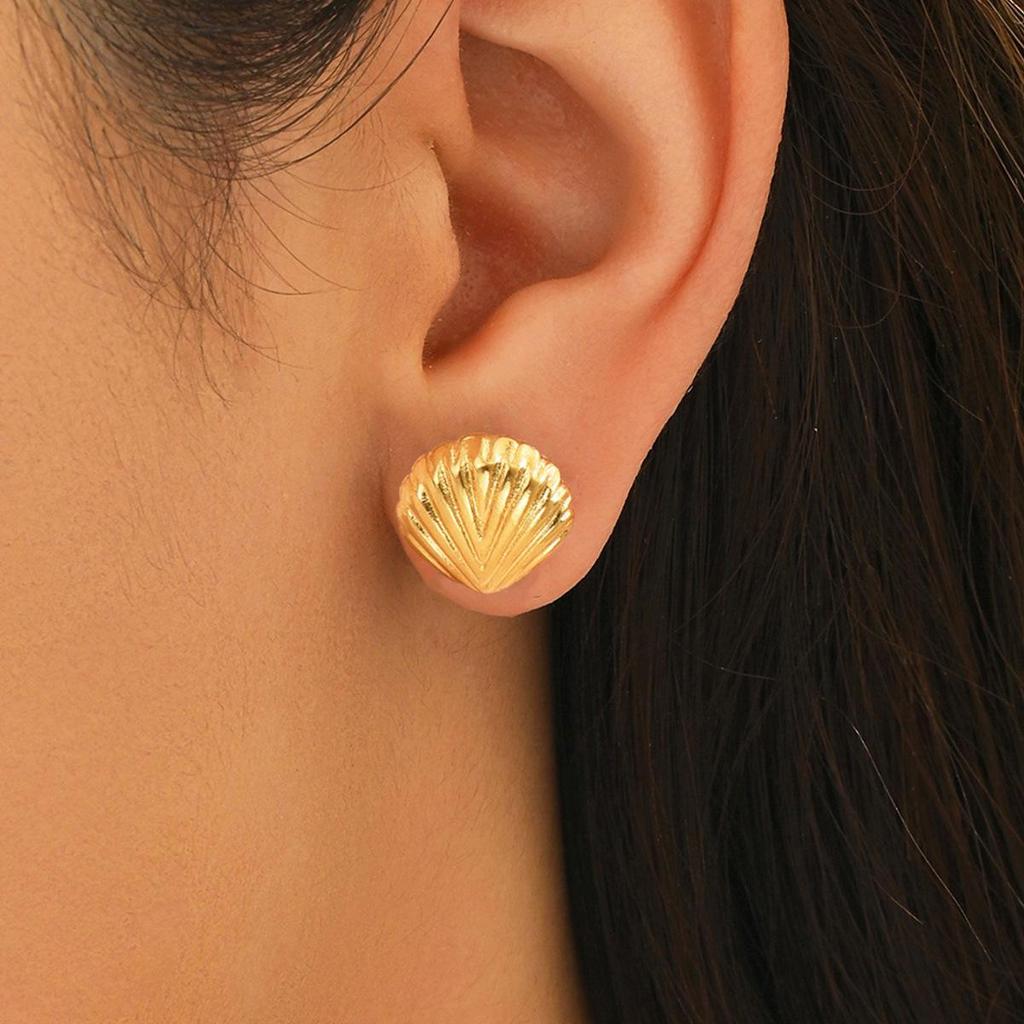 Colorfast Stainless Steel Shell Stud Earrings: Fresh Resort Style, Small & Cute