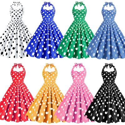 Heißverkaufendes gepunktetes trägerloses Vintage Hepburn 50er Jahre schlank machendes Swingkleid