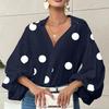 2025 New Style, Niche, French Polka Dot, Semi Open Neck Design, Loose Fit, Bubble Long Sleeved, Top, Autumn Women's Top, Autumn Interior Outfit