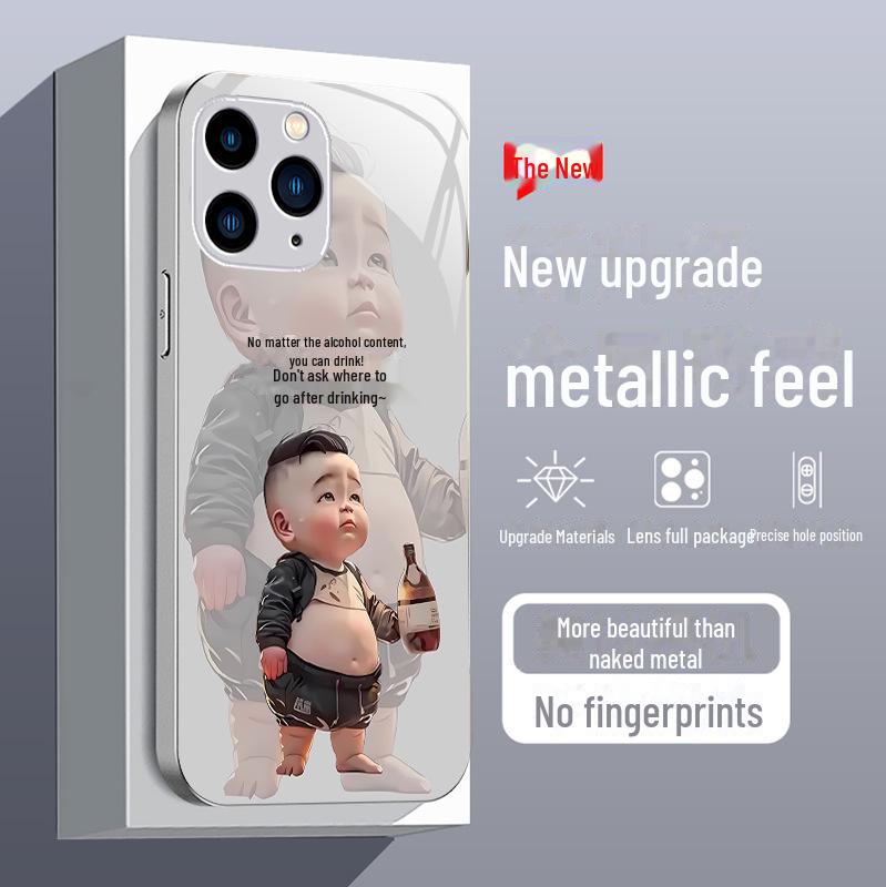 Apple Liquid Glass Anti-Fall Case for iPhone 15/14/13/12/11/7/8 Plus Men - Cartoon Design, Pro New Model, Perfect Fit, Durable Protection.